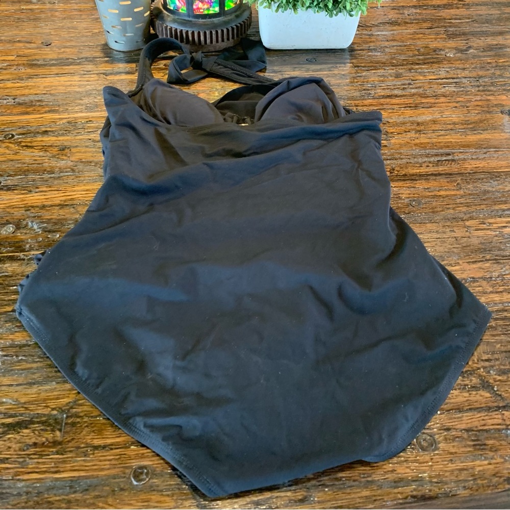 Tommy Bahama Classic Black Bathing Suit One Piece Cinched Wrap Bust Halter Ties - Picture 15 of 16